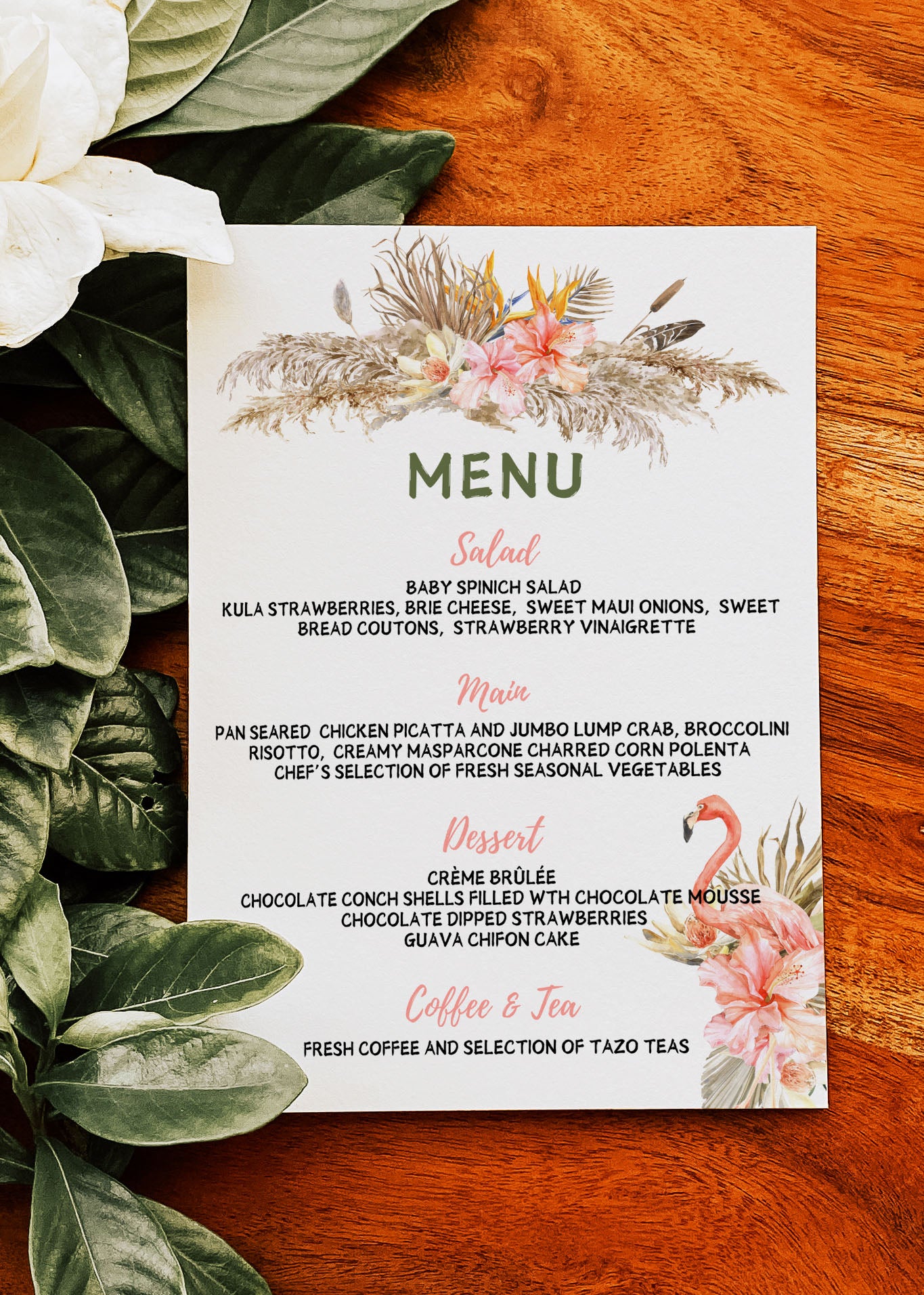 African Safari Savanna Wild Animal Tropical Palm Tree Watercolour Destination Wedding Menu 4x9" Instant Download - "African Safari"