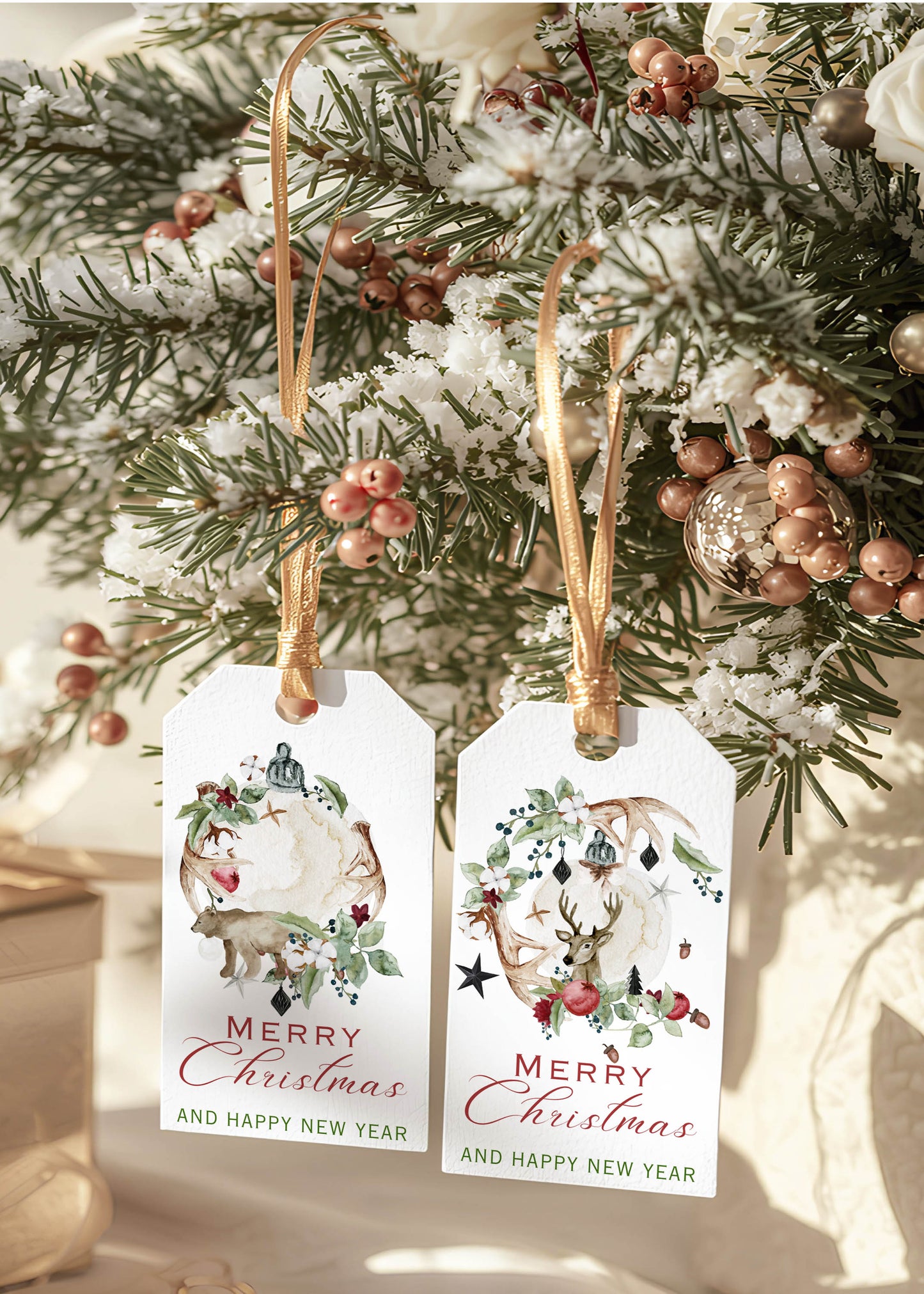 Winter Watercolor Christmas Balls Gift Tags
