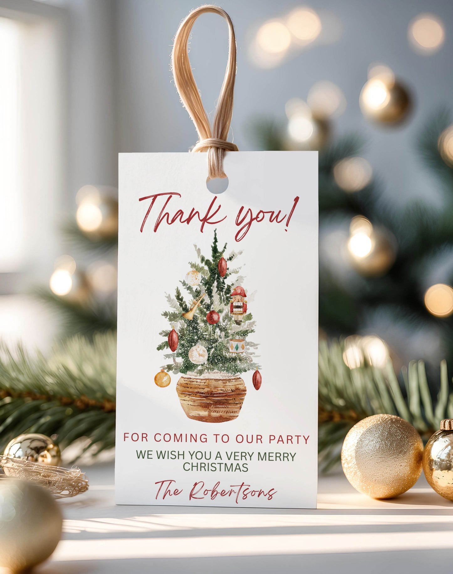 Christmas Poinsettia and Christmas Tree Gift Tag and Invitation