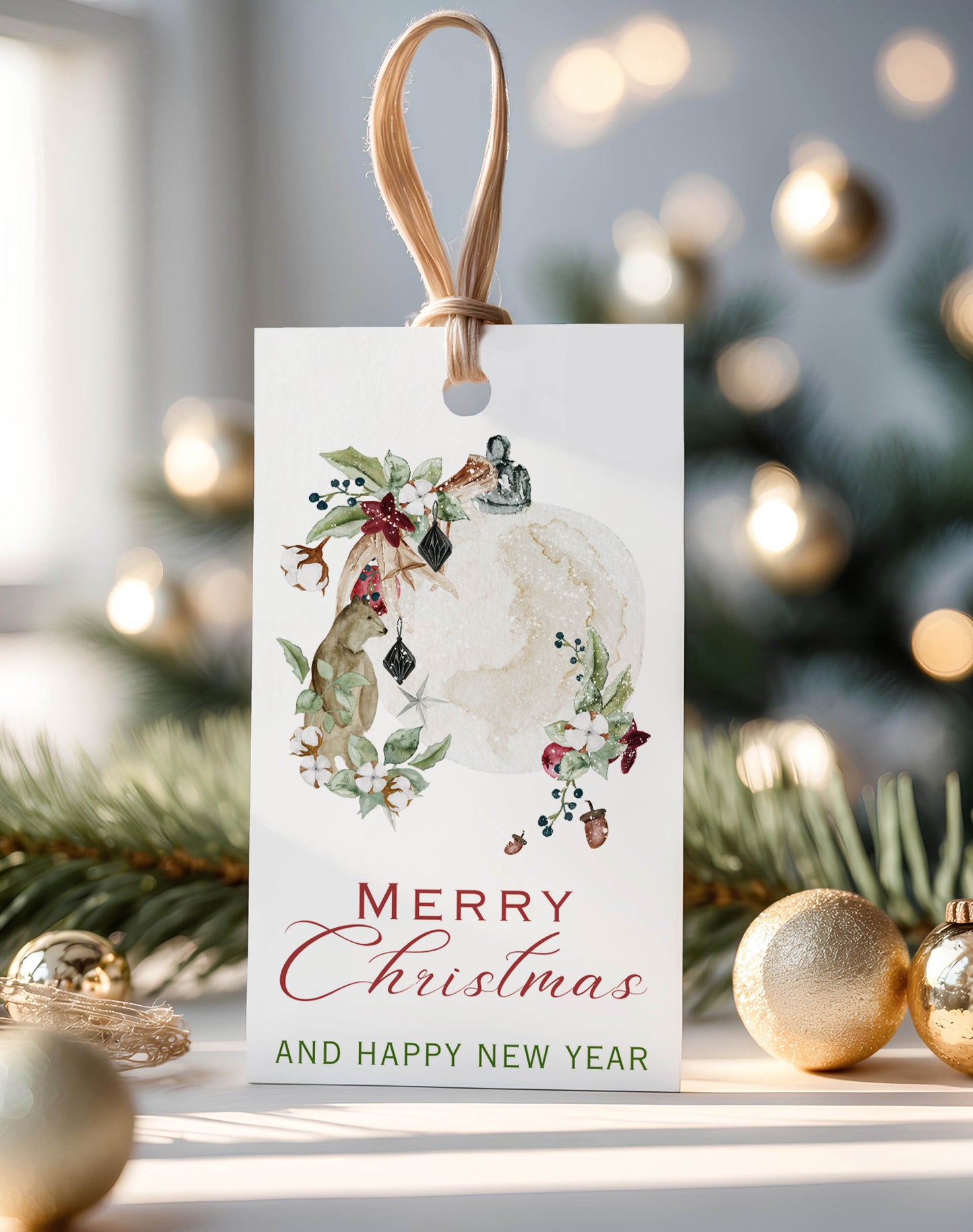 Winter Watercolor Christmas Balls Gift Tags