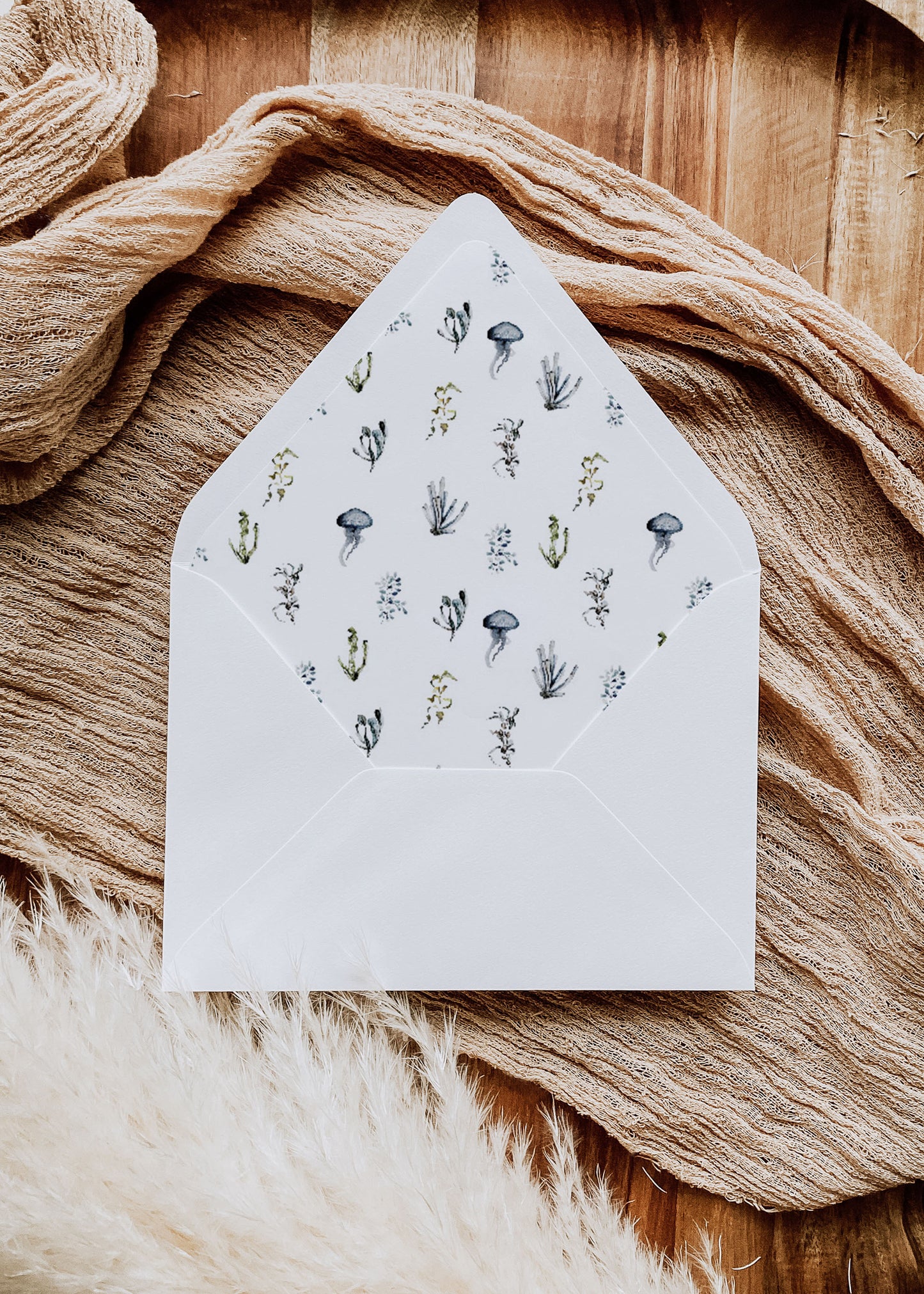Tropical Floral Watercolor A2 & A7 Euro Flap Envelope Liners Digital "Instant Download" - "Under the Sea"