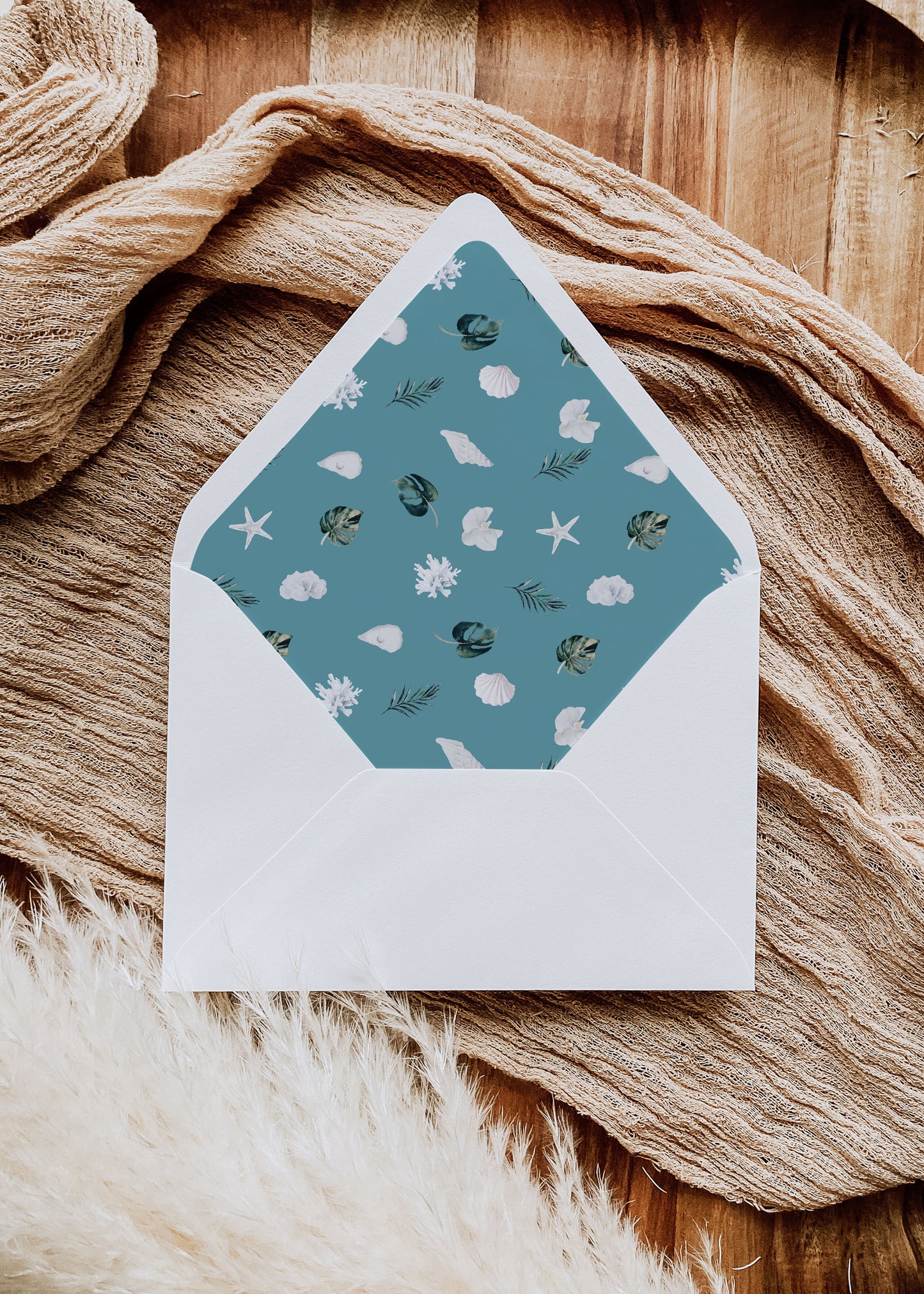 Beach Tropical Sea Shells Coral Coconut Watercolor A2 & A7 Euro Flap Envelope Liners Digital "Instant Download" -"White Coral"