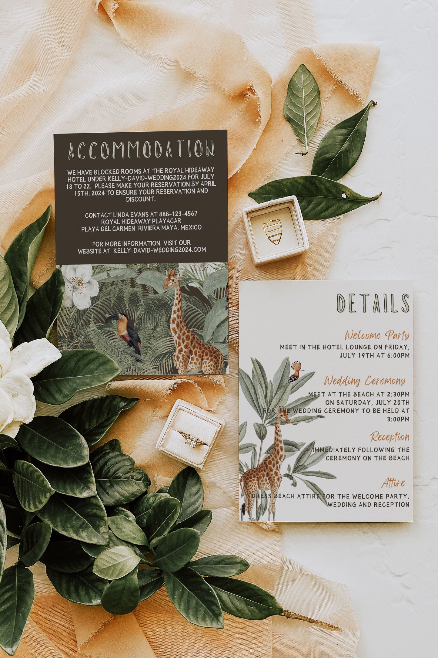 Safari Wedding Accommodation Insert, Jungle Wedding Accommodation Insert, Tropical Wedding Accommodation Insert, Giraffe, Instant Download - "Safari Jungle"