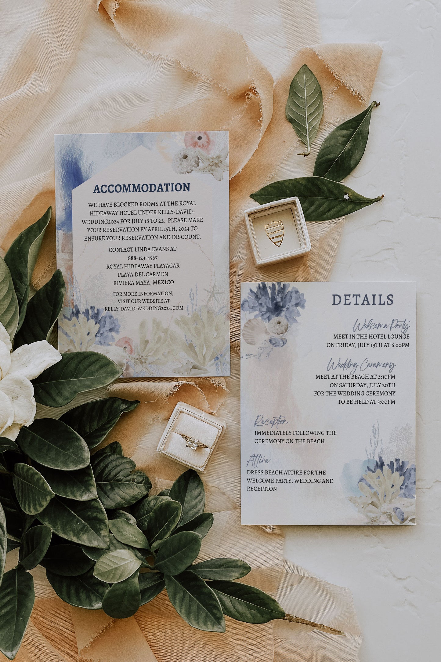 Beach Tropical Sea Shells Coral Watercolour Destination Wedding Invitation and RSVP Suite Instant Download - "WHITE SHORES"