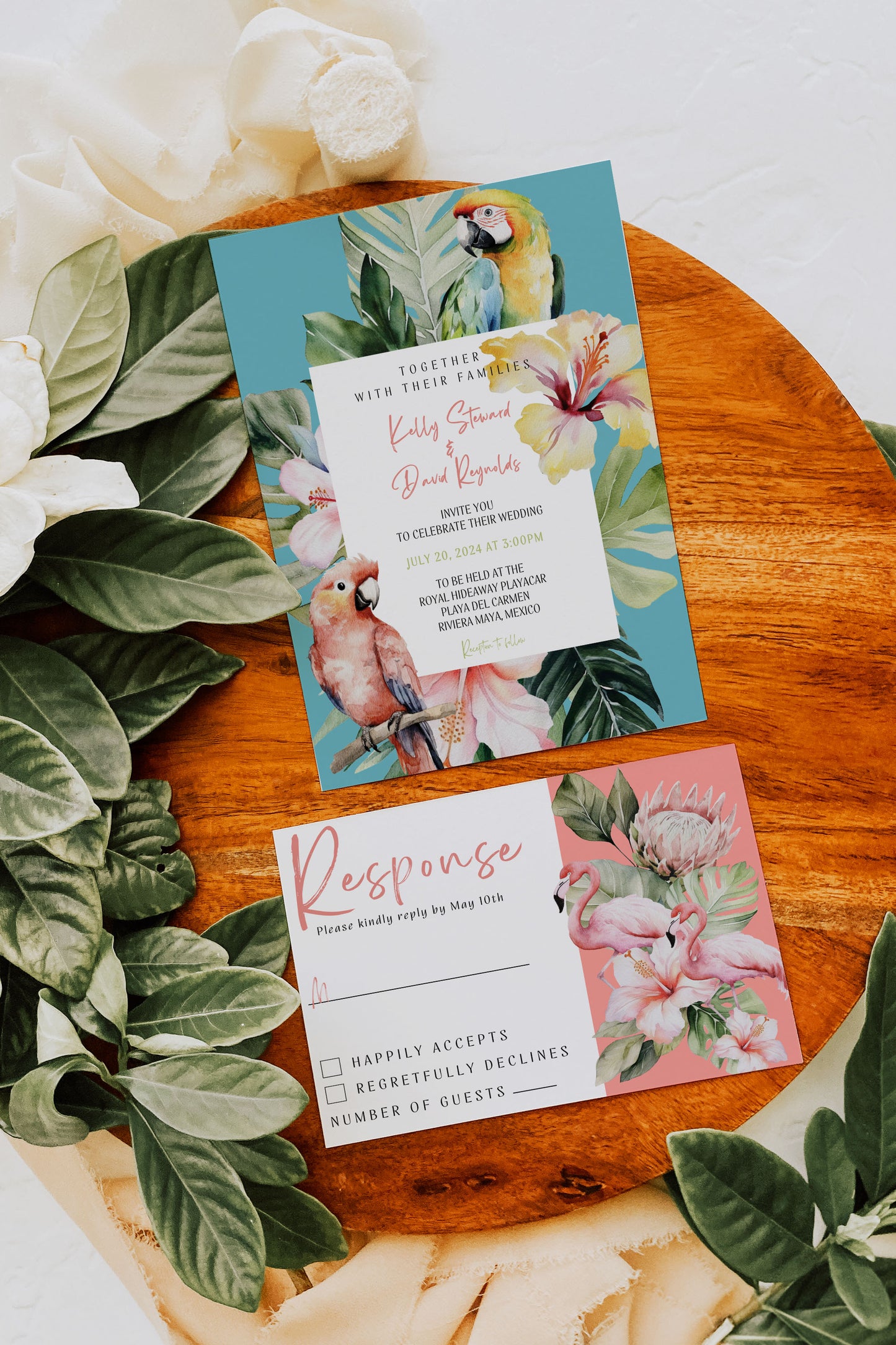 Tropical Details Wedding Insert, Beach Details Wedding Insert, Destination Wedding Invitation, Parrot, Jungle, Instant Download Watercolour Destination Wedding Accommodation 4.25x5.5" Instant Download - "Paraiso"