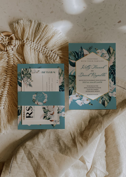 Beach Tropical Sea Shells Coral Coconut Watercolour Destination Wedding Invitation and RSVP Suite Instant Download - "WHITE CORAL"