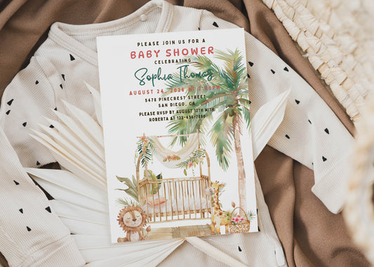 Tropical Boho Baby Shower Invitation or Birthday Party Invitation