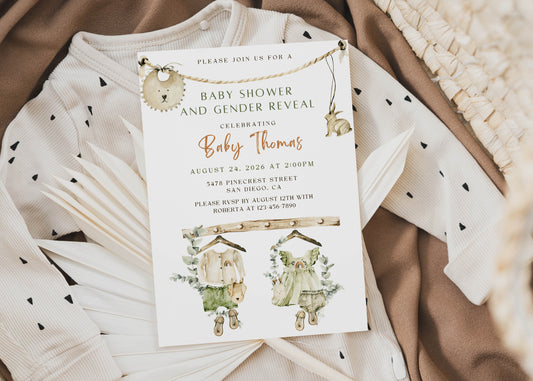 Boho Baby Shower Invitation or Gender Reveal Invitation