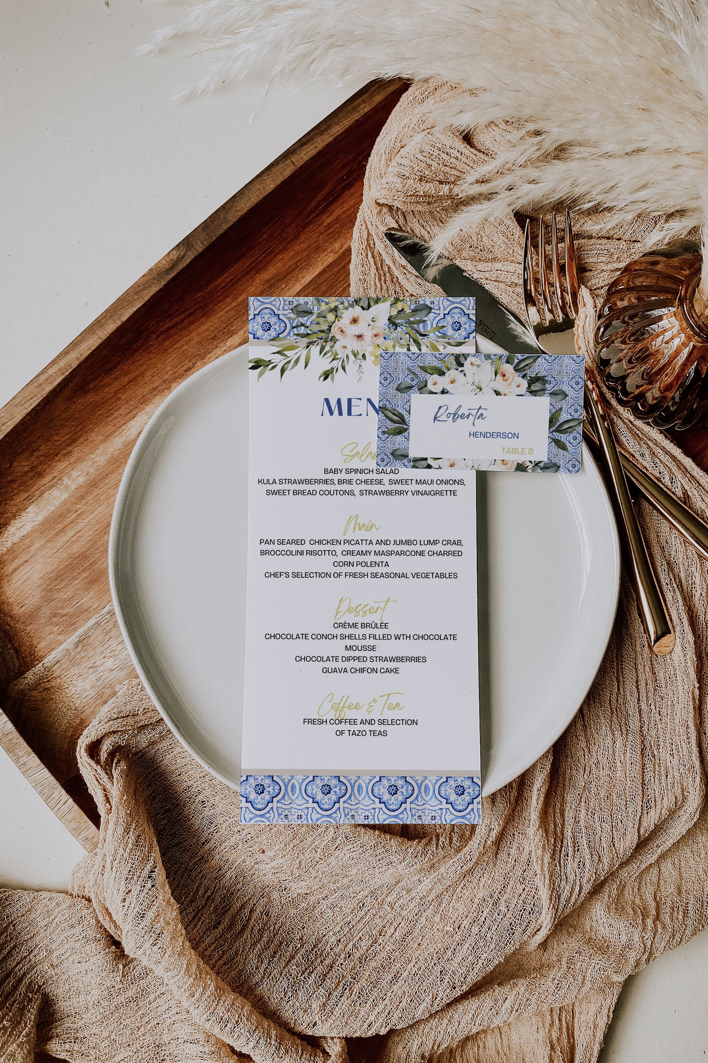 Mediterranean Greece Italy Portugal Watercolour Destination Wedding Menu 5x7" Instant Download - "Santorini"