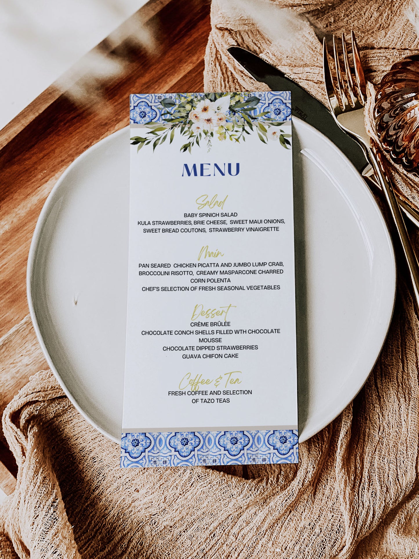 Mediterranean Greece Italy Portugal Watercolour Destination Wedding Menu 5x7" Instant Download - "Santorini"