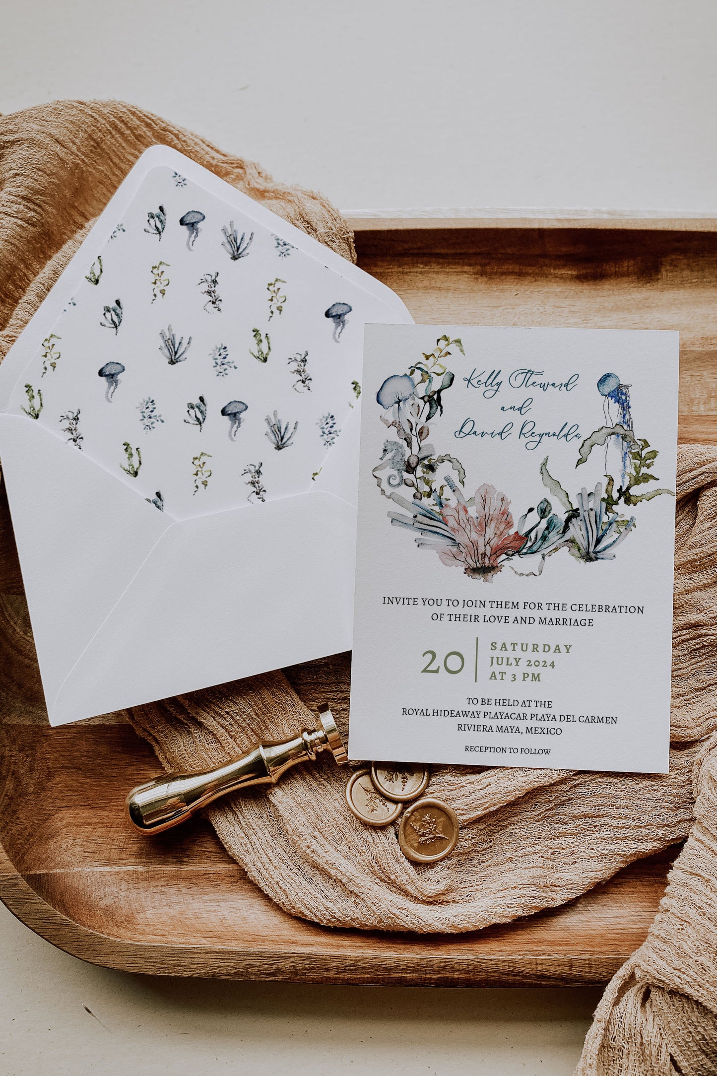 Tropical Floral Watercolor A2 & A7 Euro Flap Envelope Liners Digital "Instant Download" - "Under the Sea"