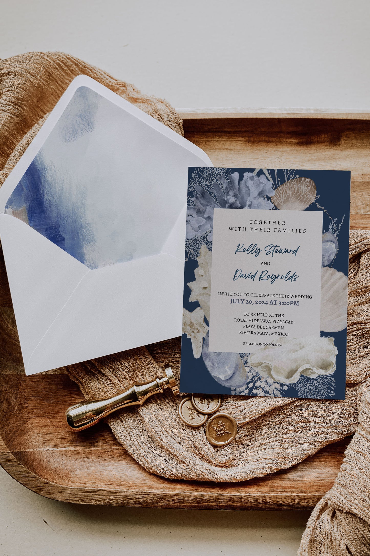 Beach Tropical Sea Shells Coral Watercolour Destination Wedding Invitation and RSVP Suite Instant Download - "WHITE SHORES"