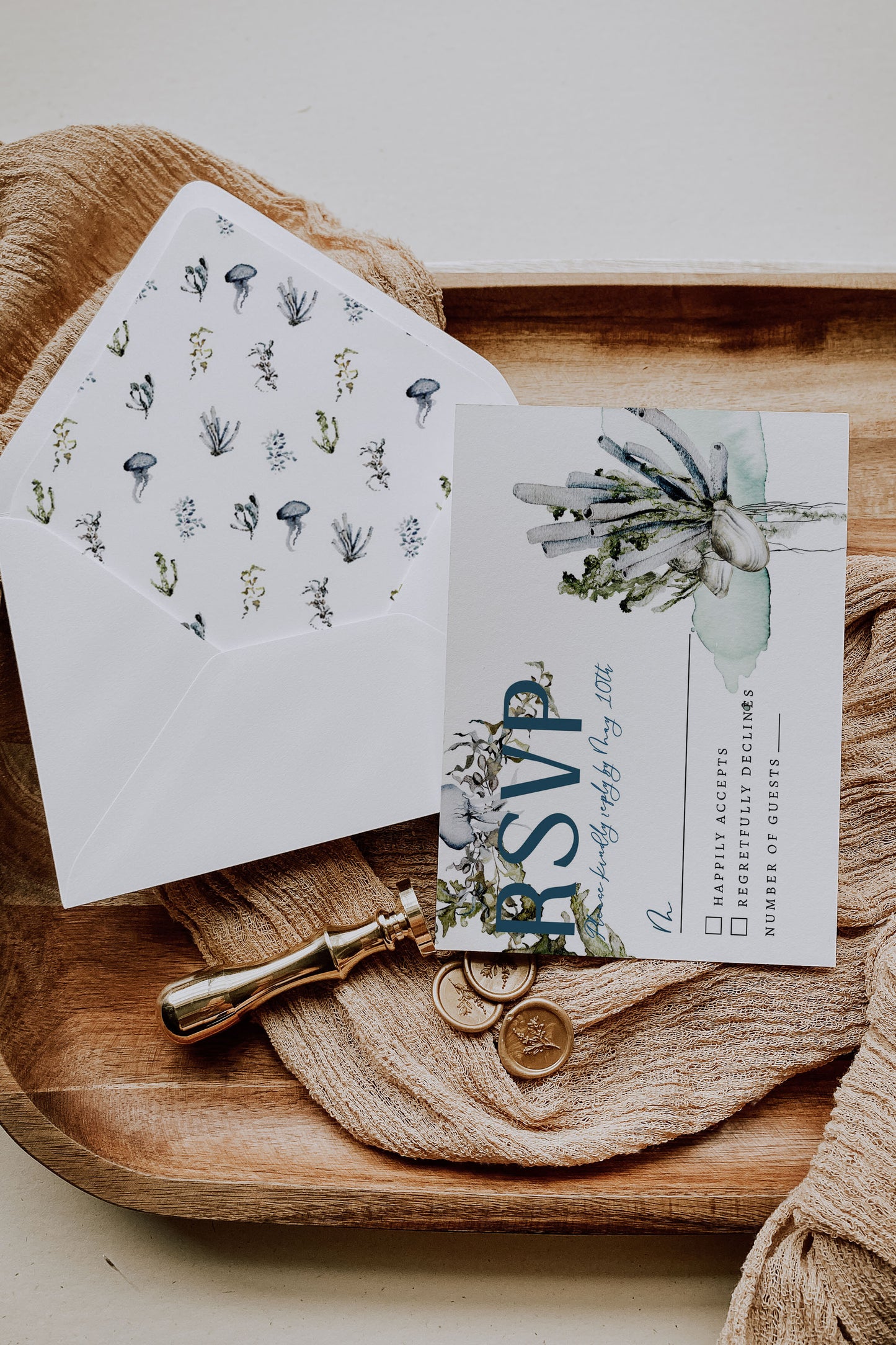 Tropical Floral Watercolor A2 & A7 Euro Flap Envelope Liners Digital "Instant Download" - "Under the Sea"