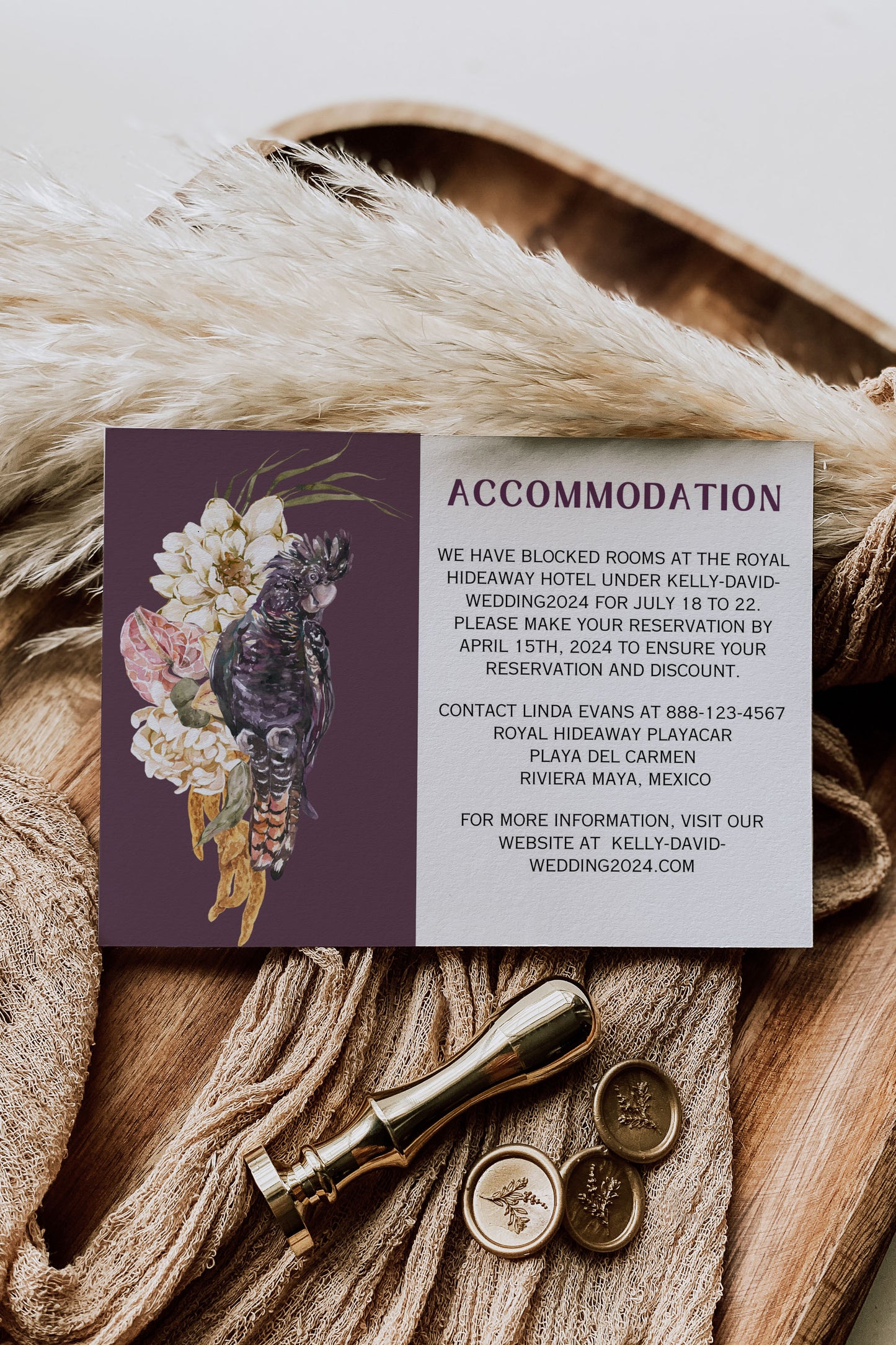 Beach Tropical Floral Cockatoo Watercolour Destination Wedding Welcome Insert 4.25x5.5" Instant Download - "Tropical Floral"