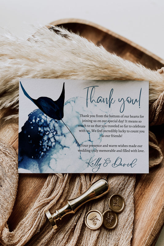 Beach Tropical Sea Shells Coral Underwater Watercolour Destination Wedding Thank You Card 5.5x4.25" Instant Download - "Under the Sea"