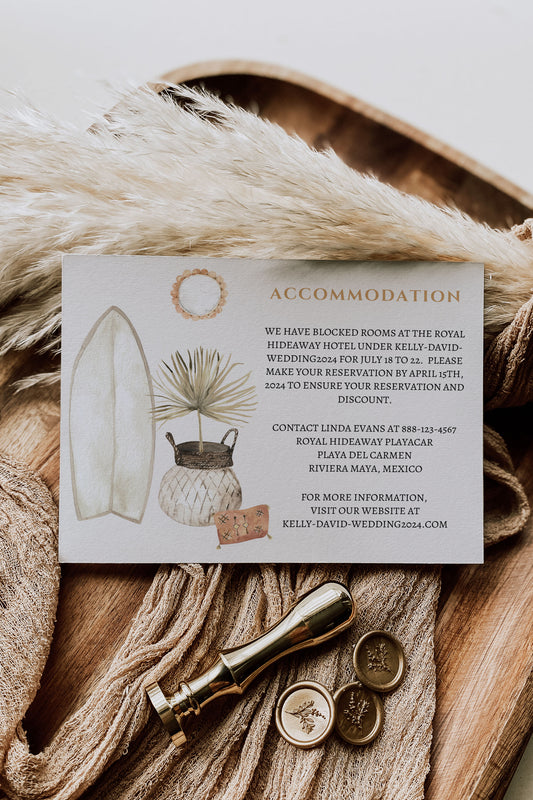 Beach Tropical Boho Leaves Coconut Orchid Watercolour Destination Wedding Accommodation Insert 4.25x5.5" Instant Download - "BEACHY BOHO"