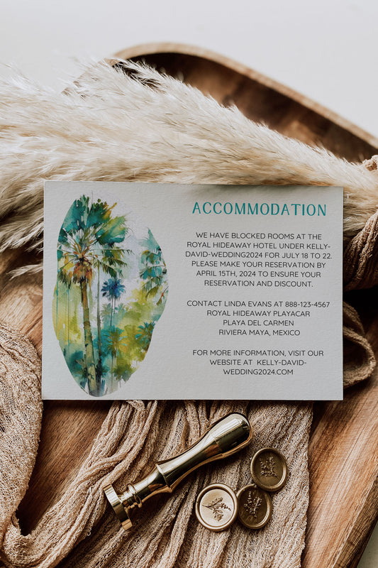 Beach Tropical Palm Tree Jungle Watercolour Destination Wedding Accommodation 4.25x5.5" Instant Download - "Tropical Palm"