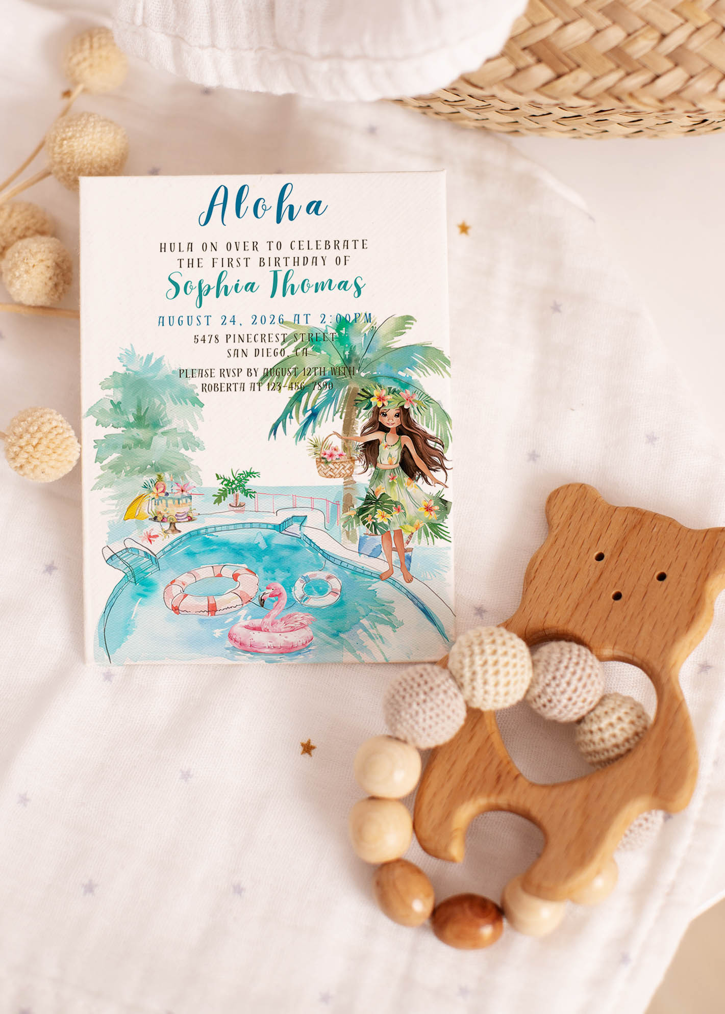 Aloha Tropical Baby Shower Invitation or Birthday Invitation