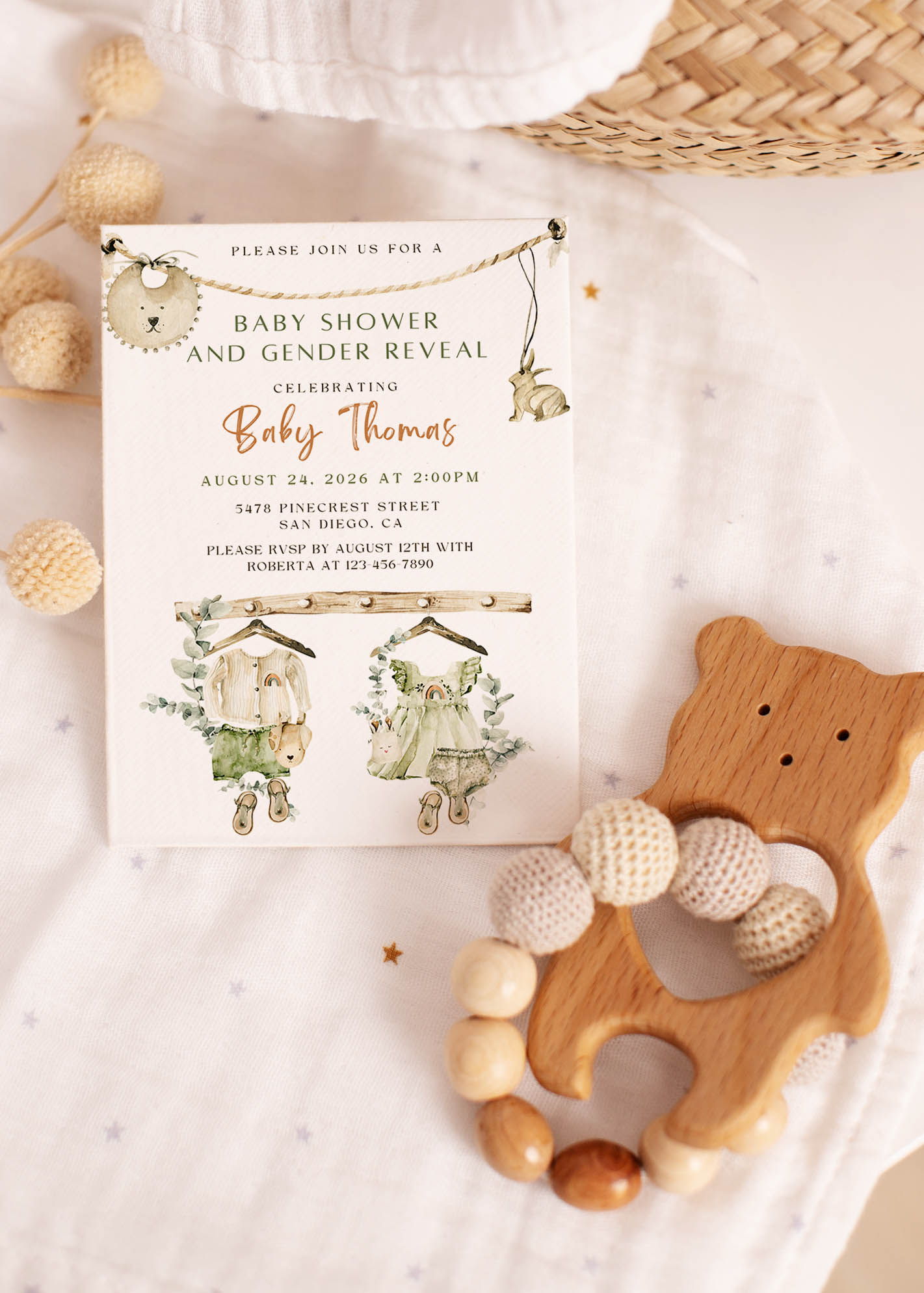 Boho Baby Shower Invitation or Gender Reveal Invitation