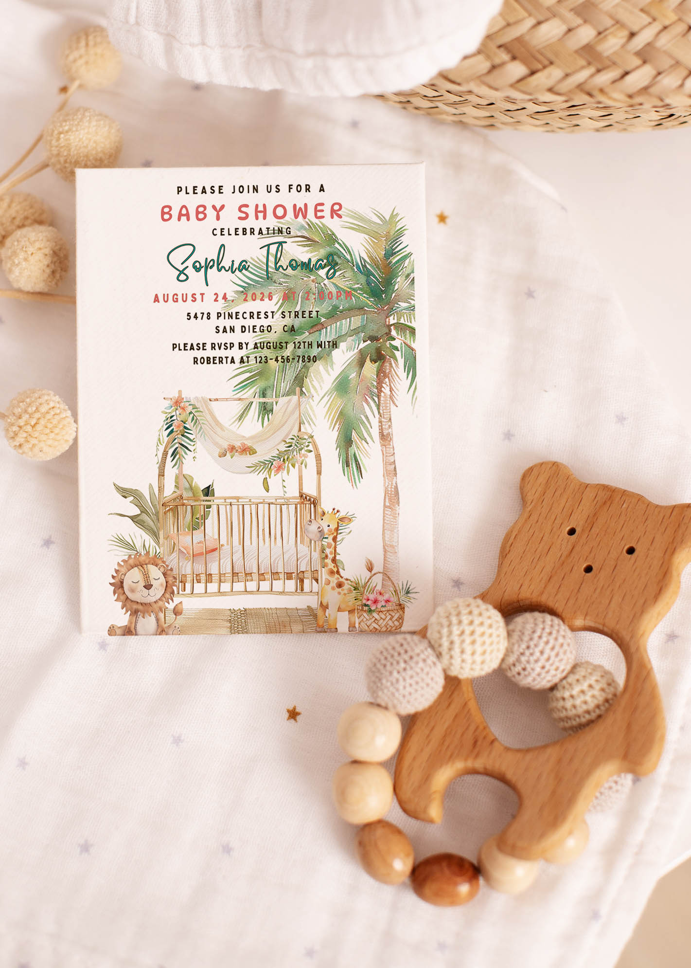 Tropical Boho Baby Shower Invitation or Birthday Party Invitation