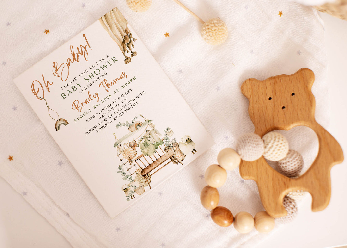 Boho Baby Shower Invitation or Birthday Invitation
