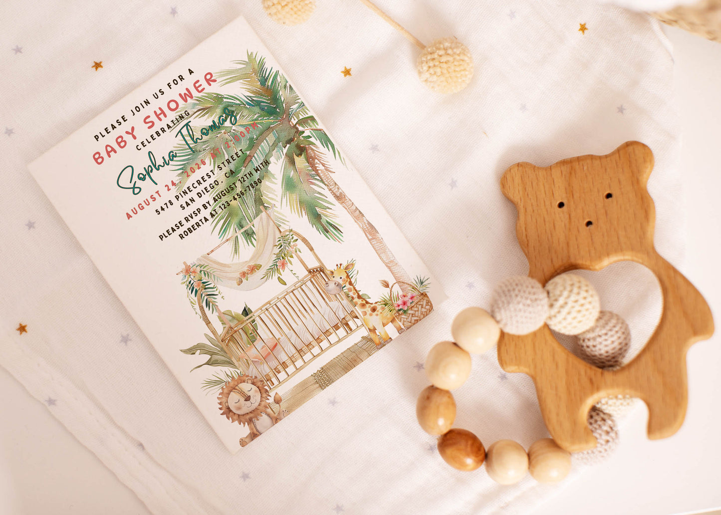 Tropical Boho Baby Shower Invitation or Birthday Party Invitation