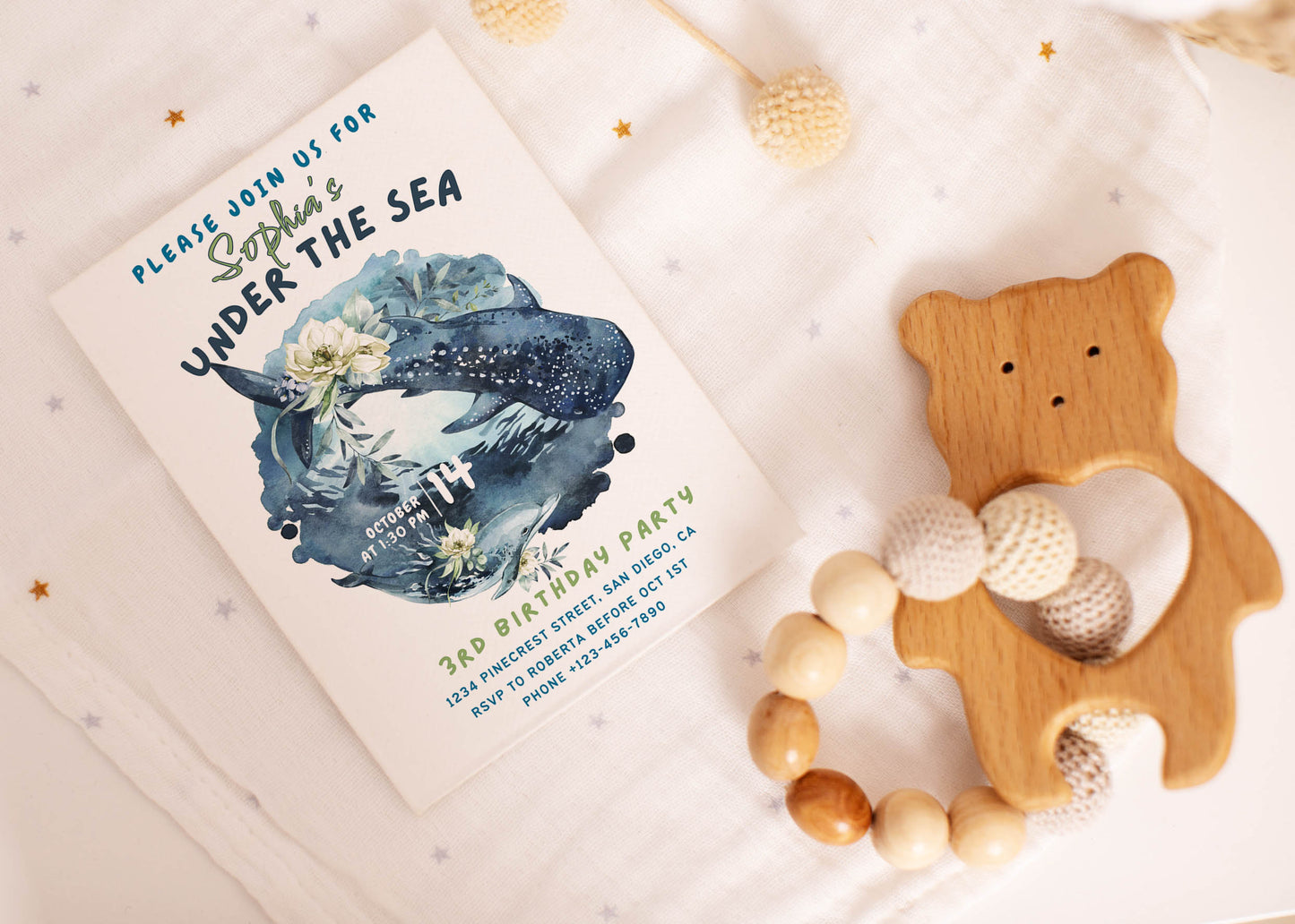 Oceania Under the Sea Whale Shark & Dolphin Baby Shower Invitation or Birthday Invitation