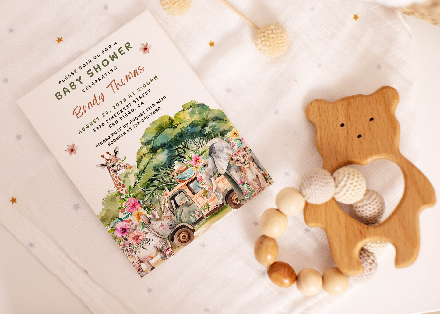 Tropical Jungle Safari Baby Shower Invitation or Birthday Party Invitation