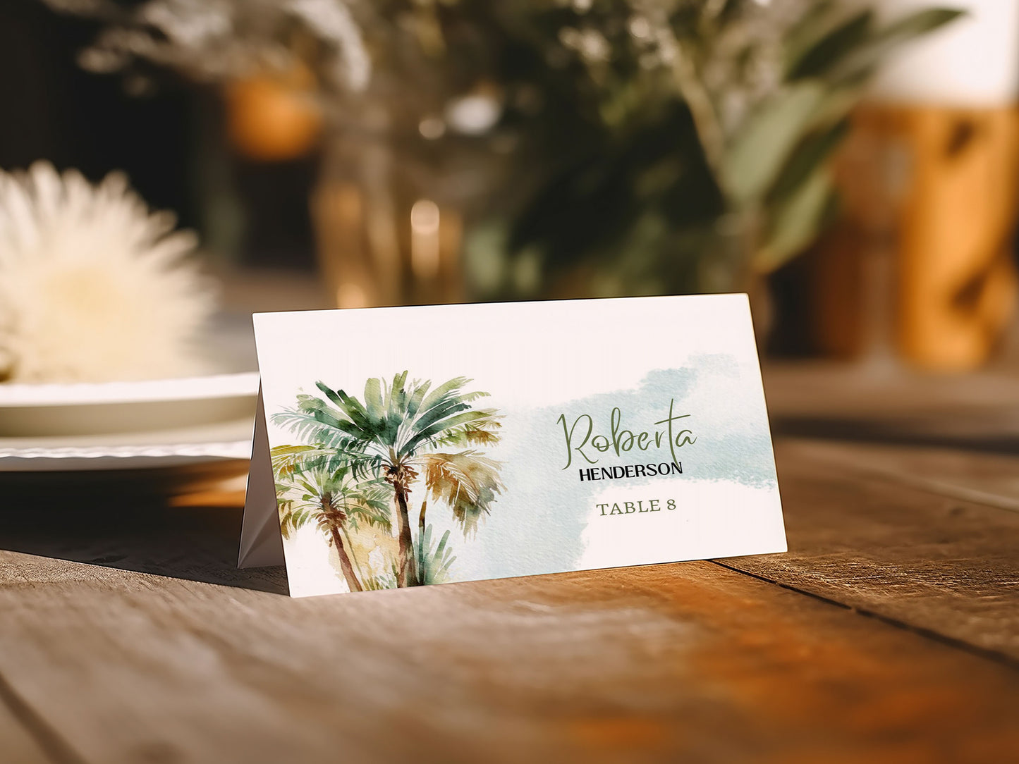 Beach Tropical Palm Trees Watercolour Destination Wedding Menu 5x7" Instant Download - "PALM TREES"