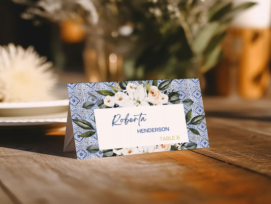 Mediterranean Greece Italy Portugal Watercolour Destination Wedding Placecard Instant Download - "Santorini"