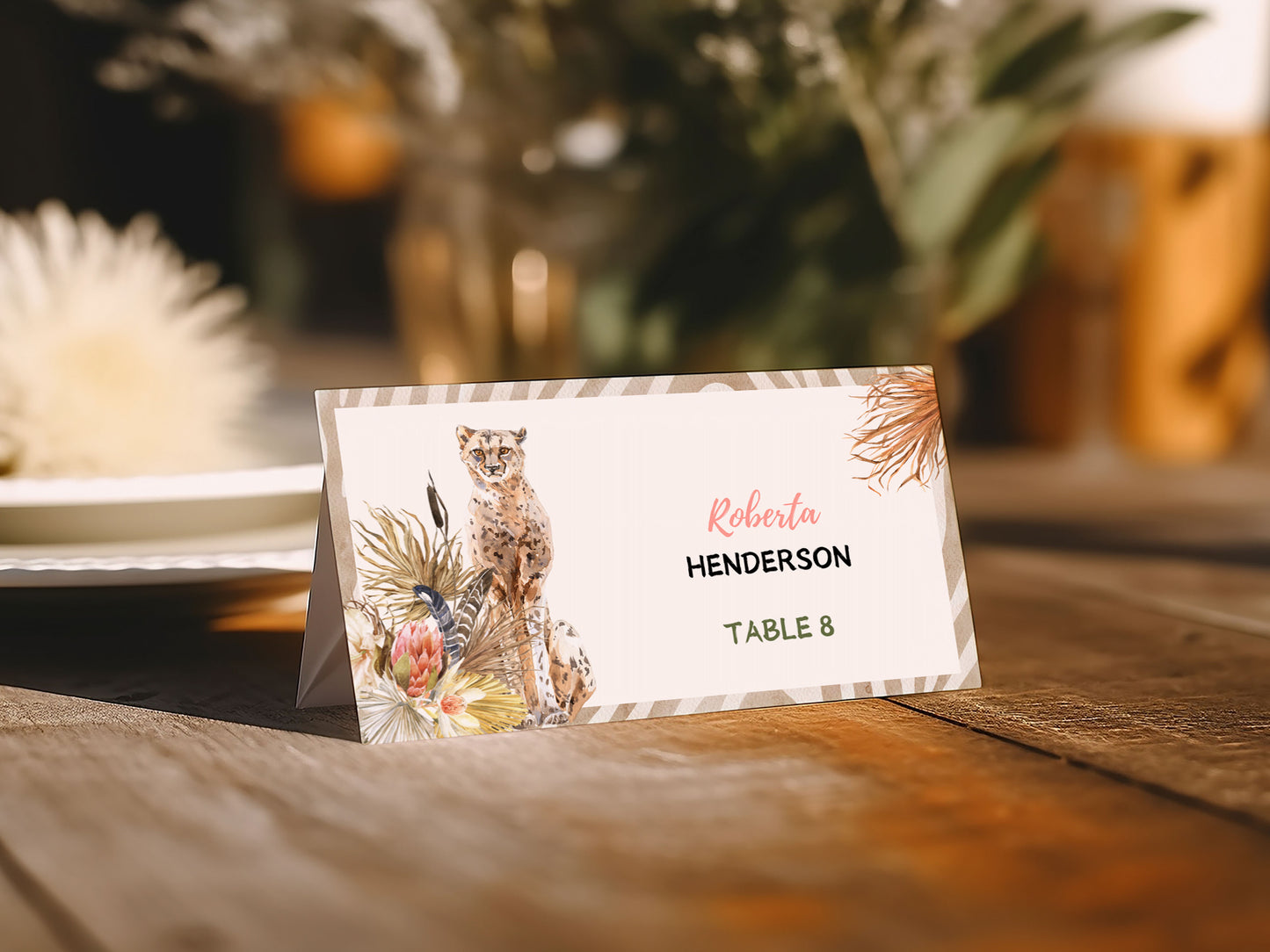 African Safari Savanna Wild Animal Tropical Palm Tree Watercolour Destination Wedding Menu 4x9" Instant Download - "African Safari"