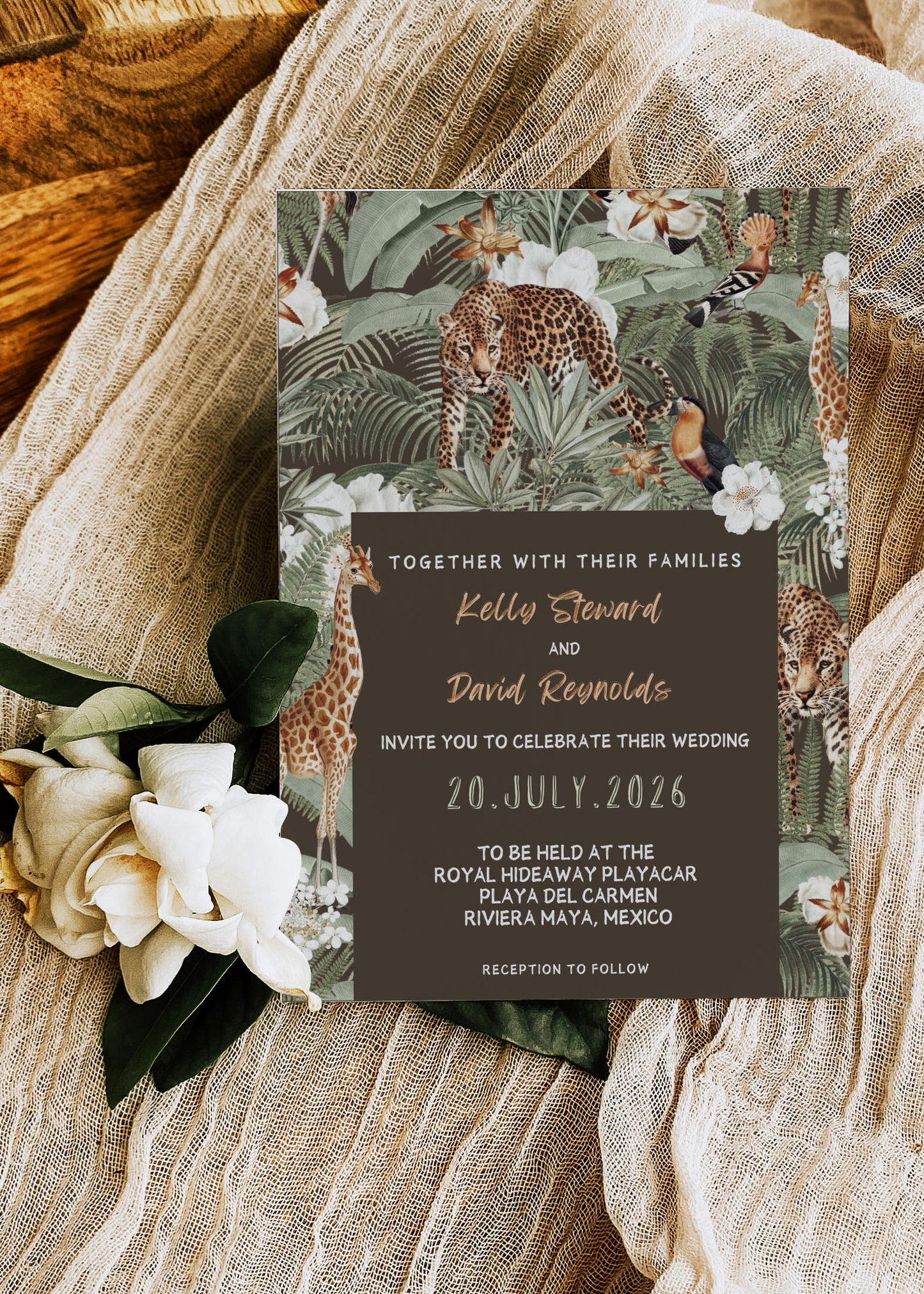 Safari Wedding Accommodation Insert, Jungle Wedding Accommodation Insert, Tropical Wedding Accommodation Insert, Giraffe, Instant Download - "Safari Jungle"