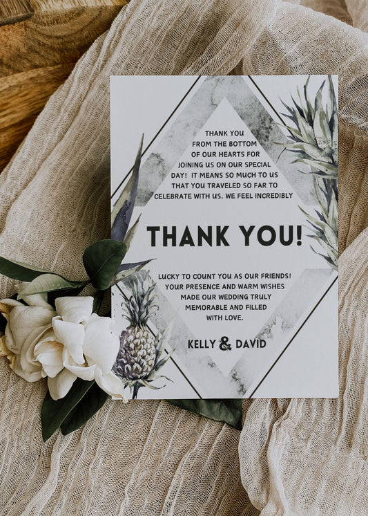 Beach Tropical Mulatto Pineapple Watercolour Destination Wedding Thank You Card 5.5x4.25" Instant Download - "MULATTO"