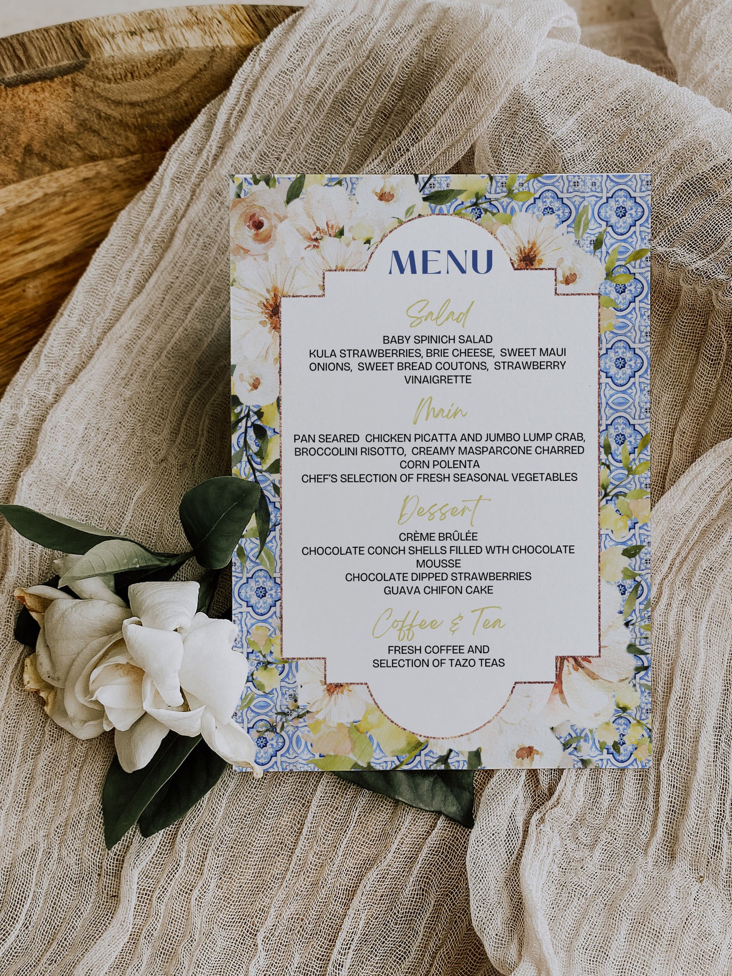 Mediterranean Greece Italy Portugal Watercolour Destination Wedding Menu 5x7" Instant Download - "Santorini"