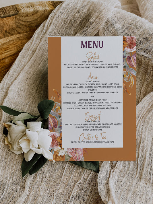 Beach Tropical Floral Cockatoo Watercolour Destination Wedding Menu 5x7" Instant Download - "Tropical Floral"