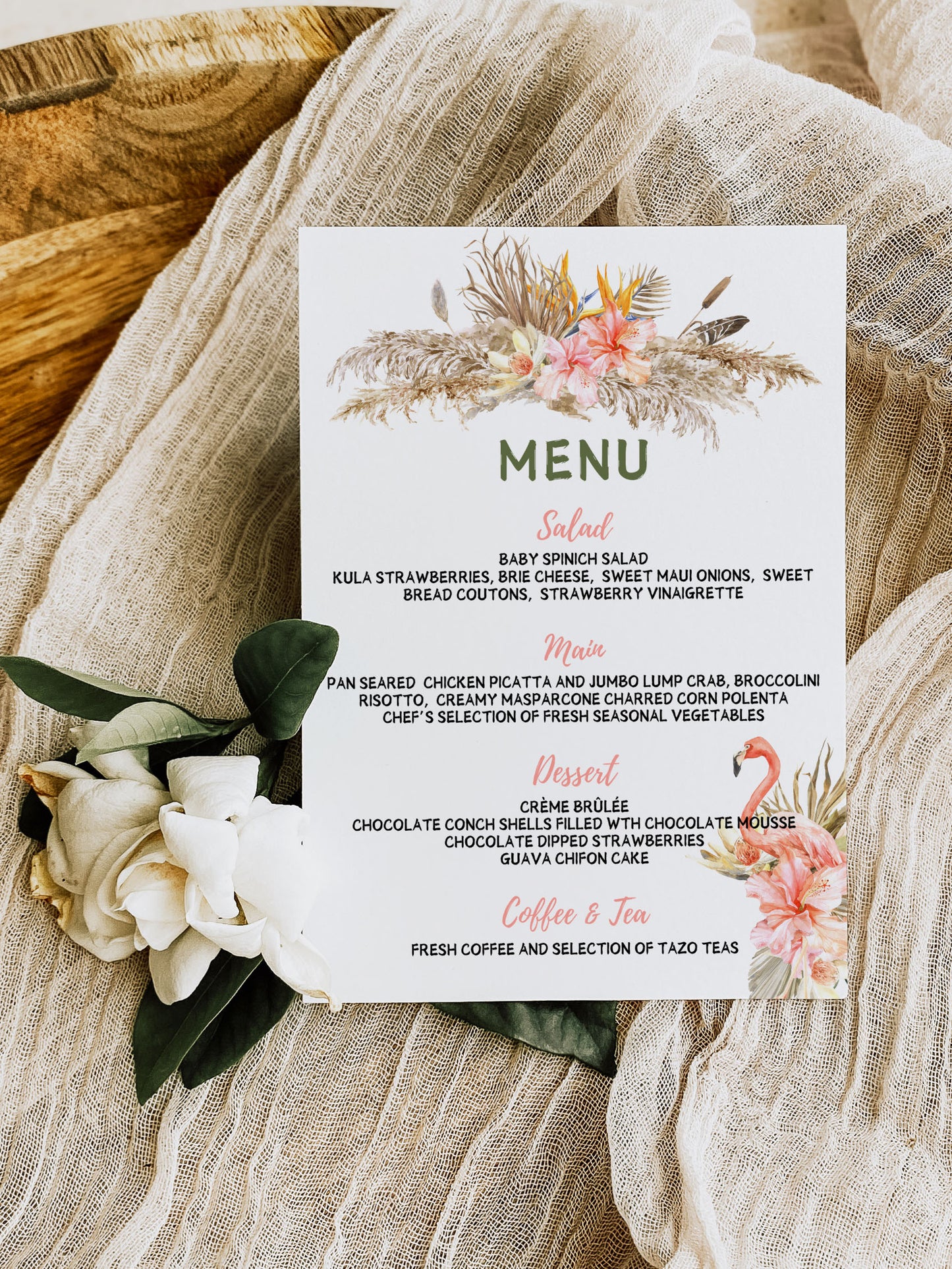 African Safari Savanna Wild Animal Tropical Palm Tree Watercolour Destination Wedding Menu 4x9" Instant Download - "African Safari"