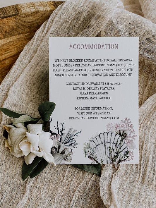 Beach Tropical Sea Shells Coral Underwater Watercolour Destination Wedding Accommodation Insert 4.25x5.5" Instant Download - "Under the Sea"