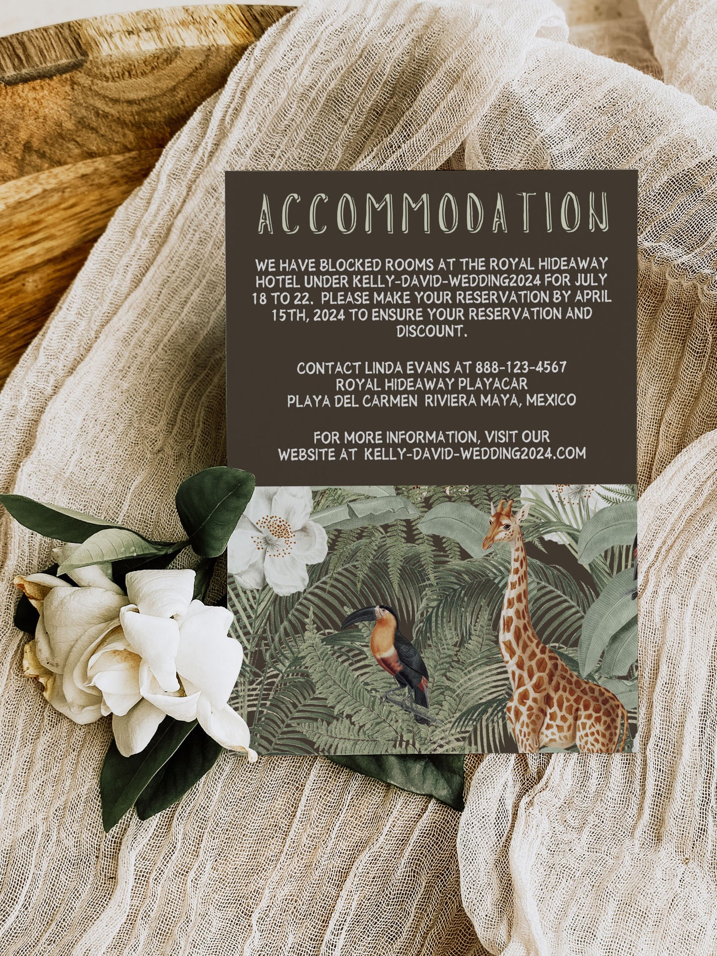 Safari Wedding Accommodation Insert, Jungle Wedding Accommodation Insert, Tropical Wedding Accommodation Insert, Giraffe, Instant Download - "Safari Jungle"