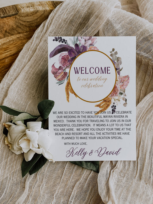Beach Tropical Floral Cockatoo Watercolour Destination Wedding Welcome Insert 4.25x5.5" Instant Download - "Tropical Floral"