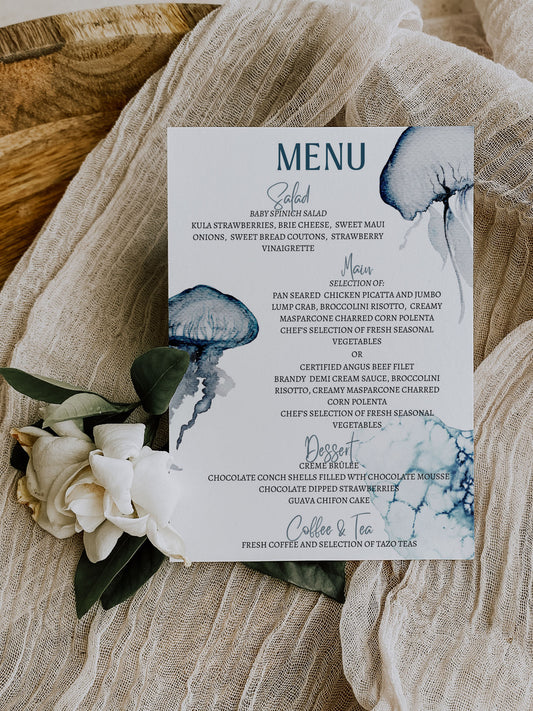Beach Tropical Sea Shells Coral Underwater Watercolour Destination Wedding Menu 5x7" Instant Download - "Under the Sea"
