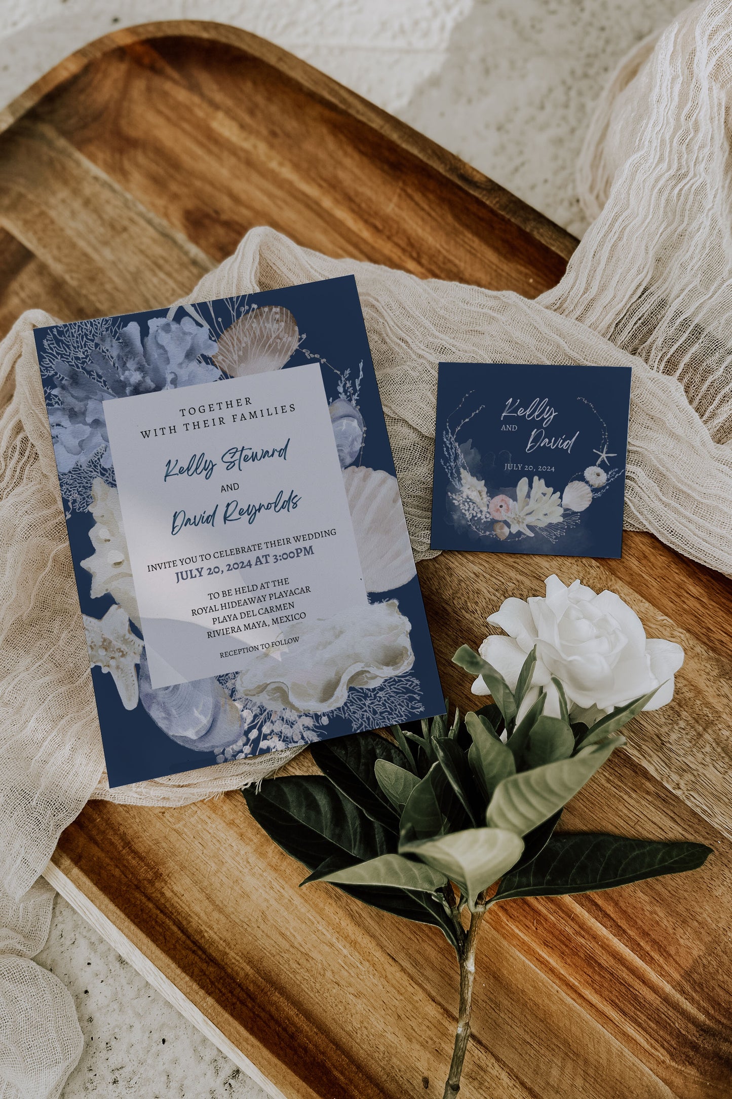 Beach Tropical Sea Shells Coral Watercolour Destination Wedding Invitation and RSVP Suite Instant Download - "WHITE SHORES"