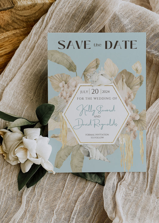 Beach Tropical Boho Leaves Coconut Orchid Watercolour Destination Wedding Save the Date Instant Download - "Beachy Boho"