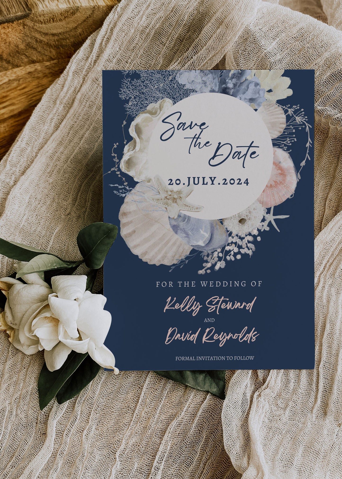 Beach Tropical Sea Shells Coral Watercolour Destination Wedding Invitation and RSVP Suite Instant Download - "WHITE SHORES"