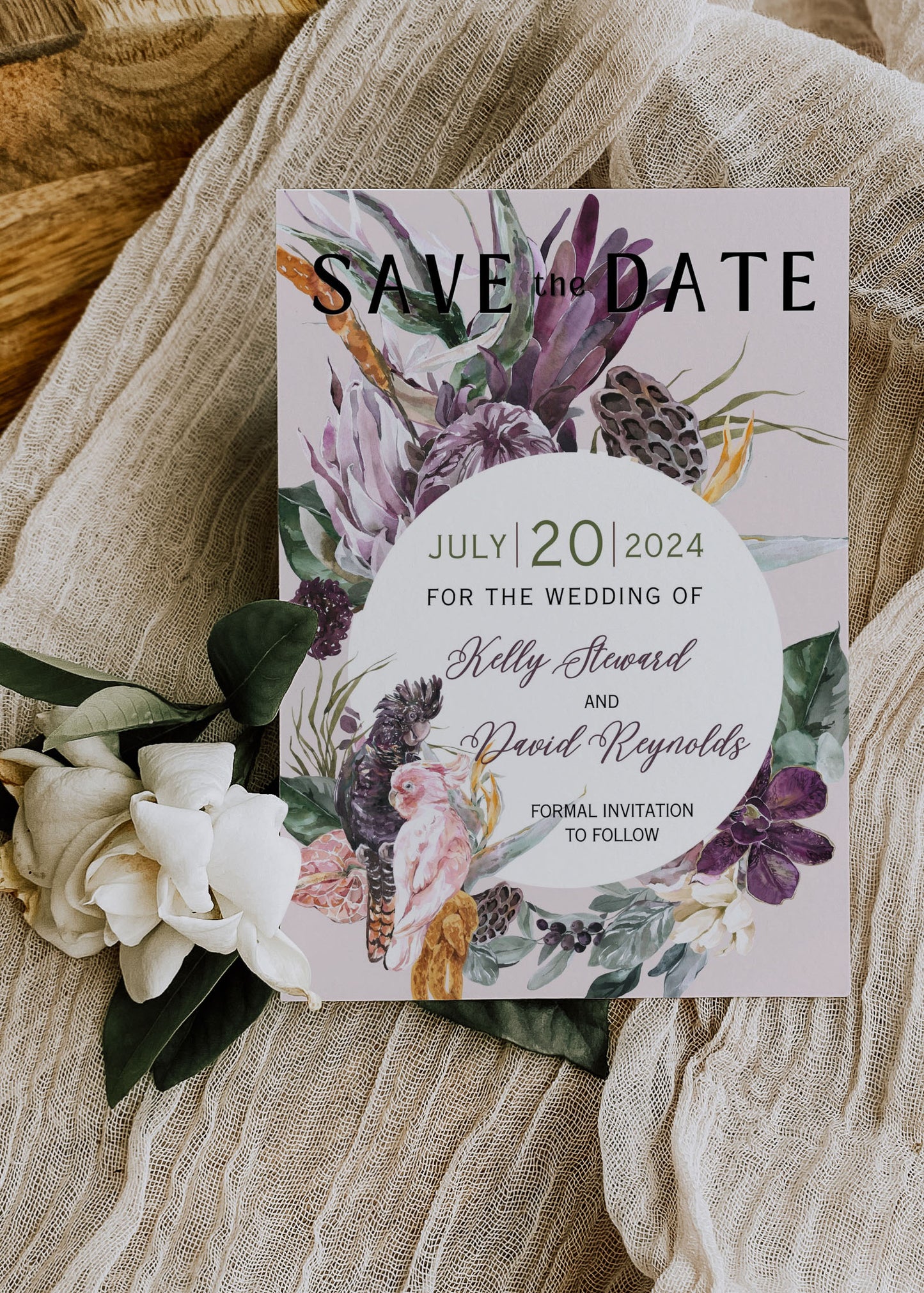 Beach Tropical Floral Cockatoo Watercolour Destination Wedding Welcome Insert 4.25x5.5" Instant Download - "Tropical Floral"