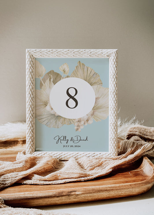 Beach Tropical Boho Leaves Coconut Orchid Watercolour Destination Wedding Table Number 5x7" Instant Download - "Beachy Boho"