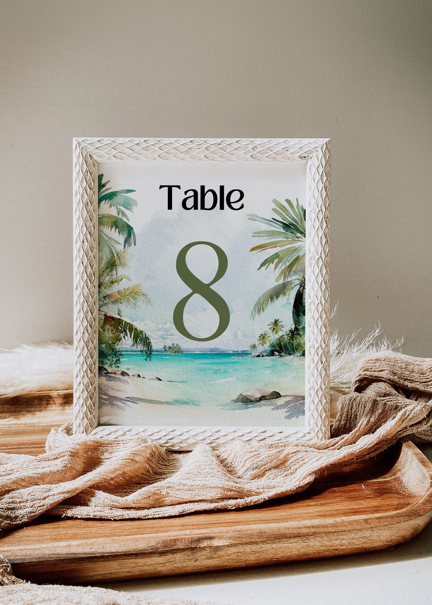 Beach Tropical Palm Trees Watercolour Destination Wedding Menu 5x7" Instant Download - "PALM TREES"