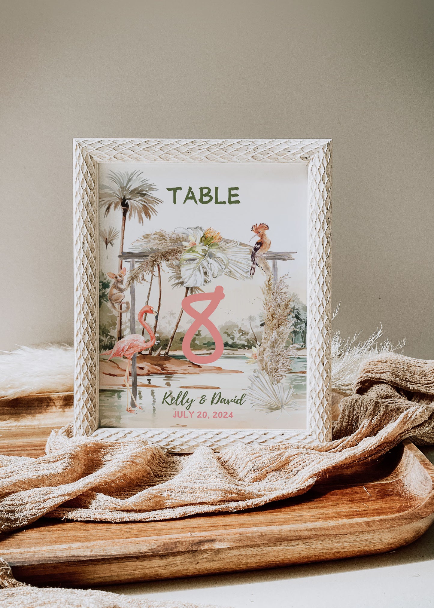African Safari Savanna Wild Animal Tropical Palm Tree Watercolour Destination Wedding Menu 4x9" Instant Download - "African Safari"