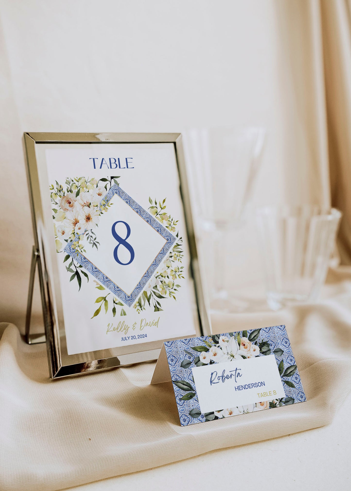Mediterranean Greece Italy Portugal Watercolour Destination Wedding Menu 5x7" Instant Download - "Santorini"