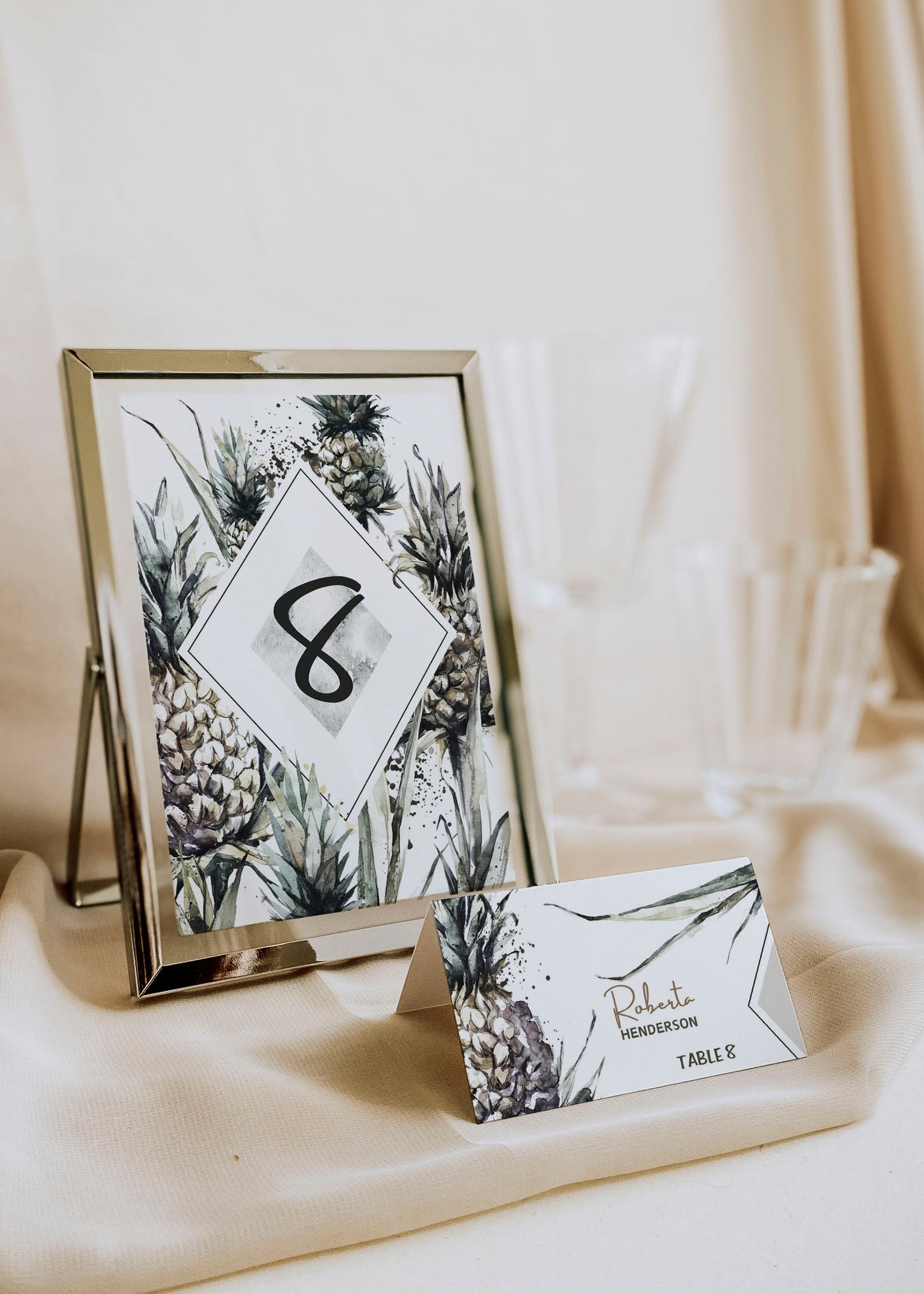 Beach Tropical Mulatto Pineapple Watercolour Destination Wedding Menu 5x7" Instant Download - "MULATTO"