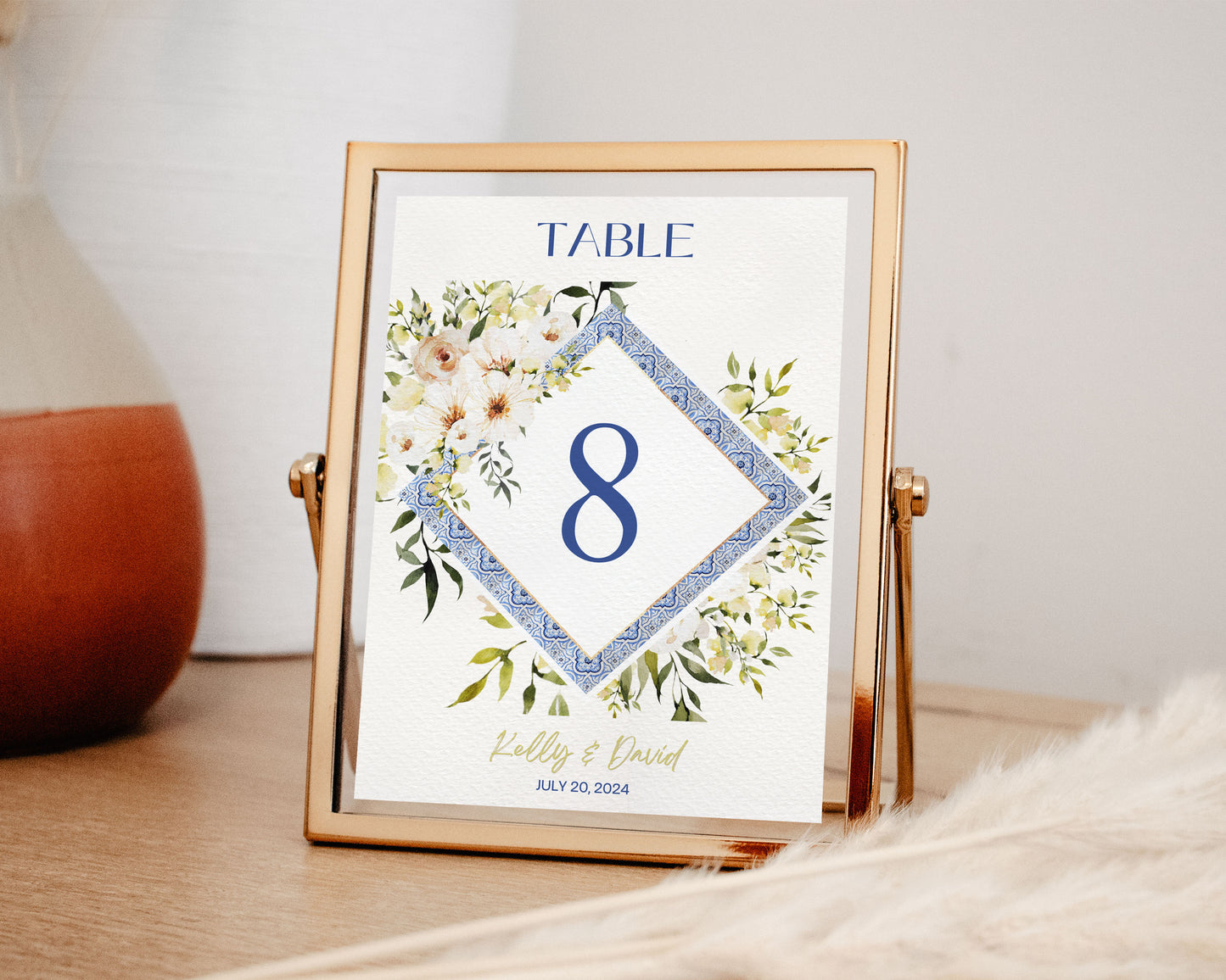 Mediterranean Greece Italy Portugal Watercolour Destination Wedding Menu 5x7" Instant Download - "Santorini"